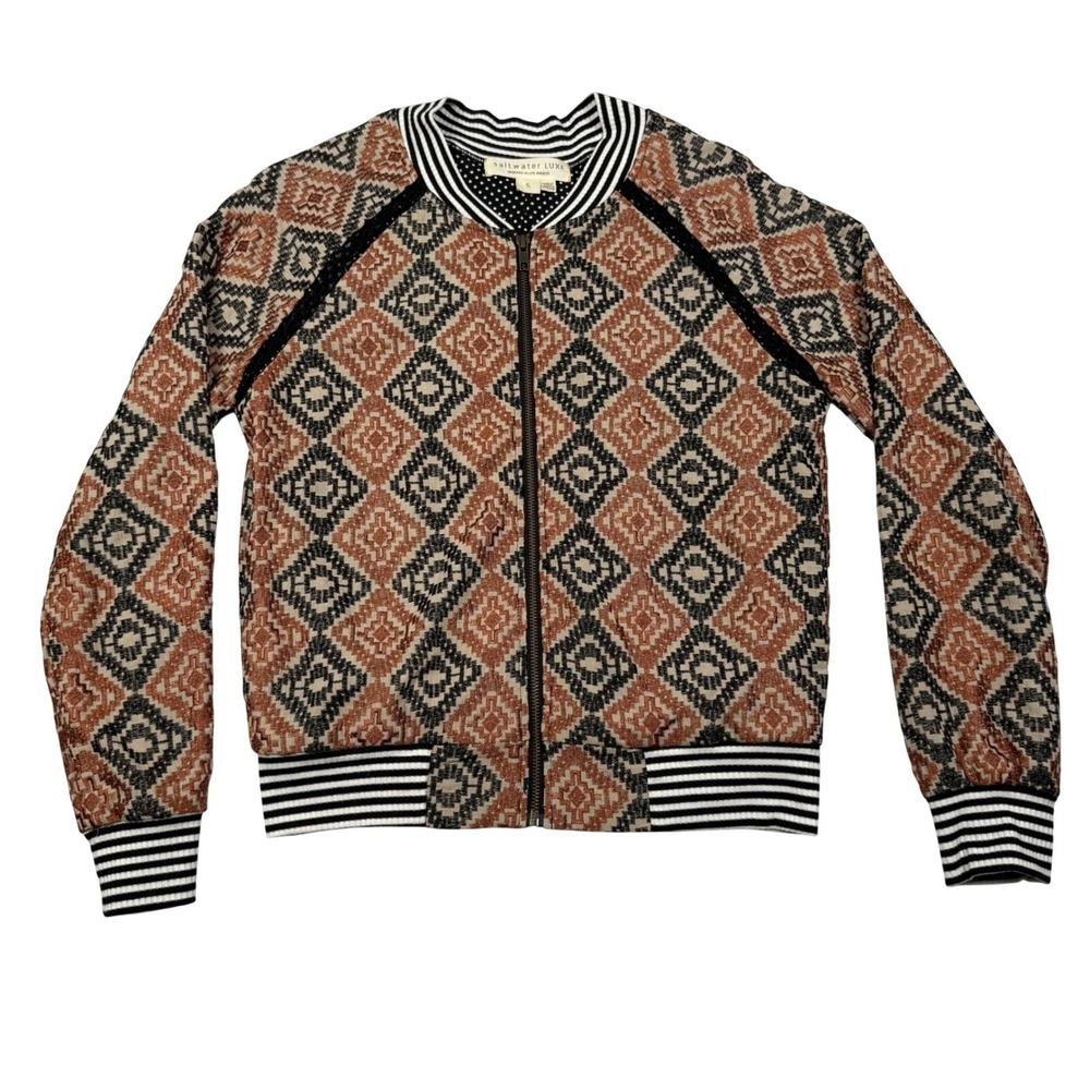 Saltwater Luxe Anthropologie Geometric Diamond Print Bomber Fall Jacket Small
